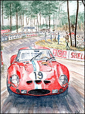La Ferrari GTO de Guichet et Noblet qui remporta la catégorie GT aux<br>24 Heures du Mans 1962. - © Ray Toombs